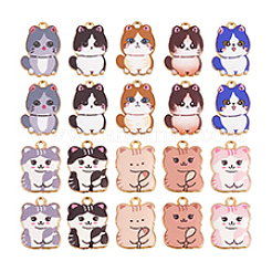 20個10スタイルプリントアロイペンダント  ゴールドカラー  カドミウムフリー＆ニッケルフリー＆鉛フリー  猫の形のチャーム  ミックスカラー  21~22x14.5~17x1.5~3mm  穴：1.4~2mm  2個/スタイル&nbsp;FIND-PH0021-07