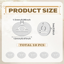 304ステンレススチールチャーム10個  星座/星座とフラットラウンド  天秤座  12x1mm  穴：1.5mm&nbsp;STAS-LP0003-19J