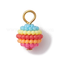 Rainbow Color Resin Waxberry Round Charms with Golden Tone Iron Loops&nbsp;PALLOY-JF02773