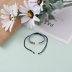 調節可能なナイロン糸編み込みブレスレット作り  金メッキ真鍮ビーズと304ステンレススチールの丸カン付き  プルシアンブルー  4-3/8インチ（11cm）〜12-1/4インチ（31cm）&nbsp;AJEW-JB00857-04