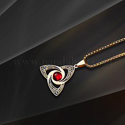 Viking Trinity Knot 304 Stainless Steel Red Cubic Zirconia Pendant Necklaces for Men&nbsp;FS-WG3DF62-02