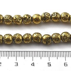 電気メッキされた天然溶岩岩ビーズ連売り  ラウンド  黄金メッキ  6mm  穴：1.2mm  約69個/連  16.14''（41センチメートル）&nbsp;G-A251-B01-01D