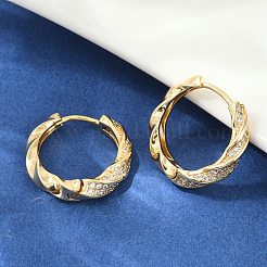 Twist Brass Clear Cubic Zirconia Hoop Earrings&nbsp;EJEW-Q016-19G