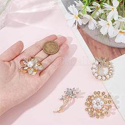服用の花の合金ラインストーンラペルピン  プラスチック製の模造真珠ビーズ付き  プラチナ·ゴールデン  38.5~52.5x25~47.5mm  1個/スタイル&nbsp;JEWB-ME0001-30