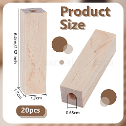 未完成の木製ドリル加工の短いペンブランク  長方形  湯通しアーモンド  64x17x17mm  穴：6.5mm&nbsp;WOOD-WH0064-09
