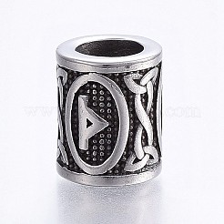 304ステンレススチールビーズ  大穴ビーズ  ルーン/ futhark / futhorcの列  アンティークシルバー  16x13mm  穴：8mm  24模様  1個/模様  24個/セット&nbsp;STAS-X0017-24AS