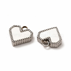 304ステンレススチールハートチャーム  白シェルと  ステンレス鋼色  12x11x3mm  穴：2mm&nbsp;STAS-A076-07P