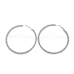 304ステンレススチールフープピアス  ツイストリング  ステンレス鋼色  66x3mm&nbsp;EJEW-S250-02A-P