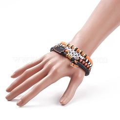4Pcs 4 Style Polymer Clay Heishi Surfer Stretch Bracelets Set with Word Spooky Boo Acrylic Beads&nbsp;BJEW-TA00127