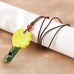 調節可能なひまわり柄の磁器製ホイッスルペンダント付きワックスコードネックレス（女性用）  きいろ  15.20~26.61インチ（38.6~67.6cm）&nbsp;FB-CBA68CE-01B