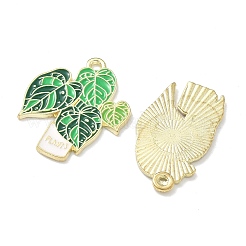 緑の植物と鉢植えの合金エナメルペンダント  ゴールドカラー  グリーン  25.5~27x15.5~22x1.5mm  穴：1.5mm&nbsp;ENAM-P266-01B-G