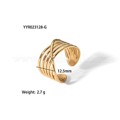 304ステンレススチールクロス中空ウェブカフリングユニークなデザイン  14KGP本金メッキ  調整可能&nbsp;LS-KZ3825-2