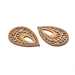 木製の大きなペンダント  染め  中空  ティアドロップ  バリーウッド  69x49x2.5mm  穴：1.8mm&nbsp;X-WOOD-WH0100-22