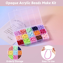 15色の不透明なアクリルビーズ  ラウンド  ミックスカラー  6x5mm  穴：1.8mm  約60PCS /カラー&nbsp;MACR-TA0001-69