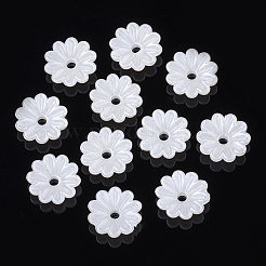 10花弁ABSプラスチックパール調ビーズキャップ  花  乳白色  10x3mm  穴：1.6mm&nbsp;OACR-S020-23