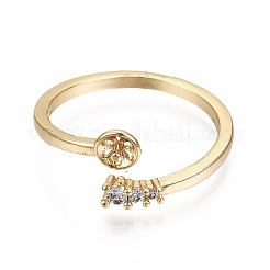 Brass Micro Pave Clear Cubic Zirconia Peg Bails Cuff Finger Ring Settings&nbsp;KK-T056-117G-NF