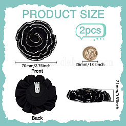花柄ポリエステル靴飾り2個  取り外し可能な鉄の靴のバックル クリップ  ブラック  70x21mm  2個/セット&nbsp;AJEW-FG0007-87