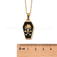 Halloween Theme 304 Stainless Steel Black Enamel Coffin with Skull Pendant Necklaces for Men&nbsp;LS-NJEW-Z090-01G