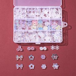 透明なアクリルビーズ  グリッターパウダー  花と蝶結びと雪の結晶と丸と星  ミックスカラー  8~15x7~18x2.5~10mm  穴：1.2~2mm  159個/箱&nbsp;OACR-FS0001-12