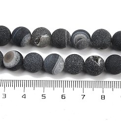 天然石ドゥルージー瑪瑙ビーズ連売り  ラウンド  艶消し  染め＆加熱  ブラック  10mm  穴：1.2mm  約38個/連  15.16''（38.5センチメートル）&nbsp;G-NH0024-A01-10mm