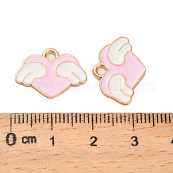 合金エナメルチャーム  ゴールドカラー  翼のチャーム付きハート  ゴールドカラー  パールピンク  13x18x1mm  穴：1.8mm&nbsp;ENAM-G229-09G-02