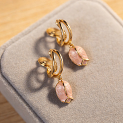 女性用真鍮エナメルクリップオンイヤリング  花  ゴールドカラー  ピンク  23.6mm&nbsp;WG05889-01