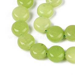 染め加工天然石ホワイトジェイドビーズ連売り  フラットラウンド  黄緑  9.5~10.5x5.5~6mm  穴：0.8~1mm  約38~40個/連  15.16~15.55''（38.5~39.5センチメートル）&nbsp;G-T143-16J