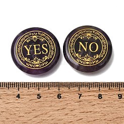 彫刻入りの天然アメジストの決断石  占い石  はいといいえの模様が付いたフラットラウンドい形  25x4.5~6mm&nbsp;GG-CBA6D08-C11