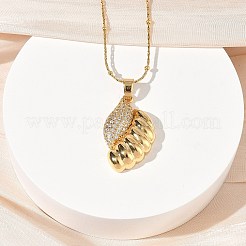 304ステンレススチールマイクロパヴェクリアキュービックジルコニアペンダントネックレス女性用  ゴールドカラー  シェル形状  16.46インチ（41.8cm）  ペンダント：26.5x16mm&nbsp;NJEW-Z103-01G-03