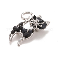 ラインストーン猫バッジ  バックパック服用動物合金襟章  プラチナ  ジェット  45x30x9.5mm  ピン：0.7mm&nbsp;JEWB-E013-06P