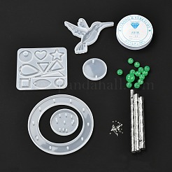 DIYハチドリ風鈴作りキット  シリコンモールド入り  アルミチューブ  アクリルビーズ、水晶の線  ホワイト  73個/セット&nbsp;X1-DIY-P028-16