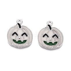 ハロウィーンテーマラックメッキ蓄光合金エナメルペンダント  暗闇で光る  パンプキンチャーム  プラチナ  19.5x16x2mm  穴：1.6mm&nbsp;ENAM-N056-229P