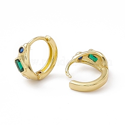 Green Cubic Zirconia Rectangle Beaded Hoop Earrings&nbsp;EJEW-M210-16G