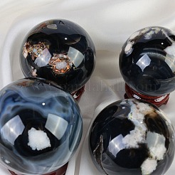 天然黒桜瑪瑙水晶玉  ヒーリングのためのレイキ エネルギー ストーンのディスプレイ装飾  瞑想  魔術  55~60mm&nbsp;PW-WG77102-02