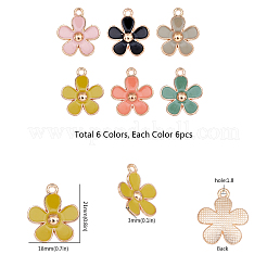 ライトゴールドメッキの合金エナメルペンダント  花  ミックスカラー  20.5x17.5x3mm  穴：1.8mm  6色  6個/カラー  36個/箱&nbsp;PALLOY-SC0002-44