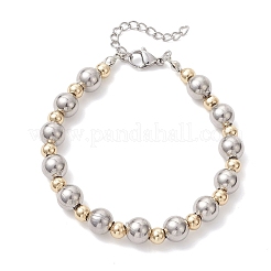 女性用304ステンレススチールビーズブレスレット  ラウンド  ゴールデン·ステンレス鋼色  7-1/2インチ（19cm）&nbsp;BJEW-JB12795