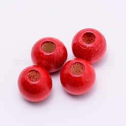 ウッドビーズ  大穴ビーズ  ロンデル  レッド  17x19mm  穴：8mm  100個/袋&nbsp;WOOD-TAC0008-04