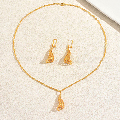 Fashion Brass Floral Hollow Pendant Necklaces & Earrings Sets for Women&nbsp;LX5505