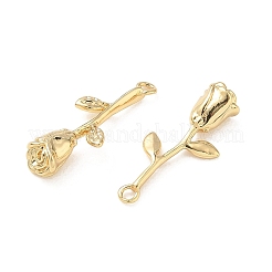 真鍮チャーム  バラの花のチャーム  18KGP本金メッキ  21.5x8x4.5mm  穴：1.4mm&nbsp;KK-C259-09G