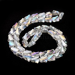 電気メッキ透明ガラスビーズ連売り  半分虹メッキ  ファセットツイスト長方形  クリアAB  10x8x5mm  穴：1.2mm  約49~51個/連  21.26''（54センチメートル）&nbsp;GLAA-G092-A05