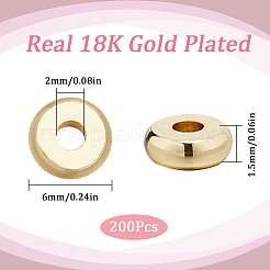 真鍮製スペーサービーズ200個  ニッケルフリー  フラットラウンド/ディスク  18KGP本金メッキ  6x1.5mm  穴：2mm&nbsp;KK-SC0004-02