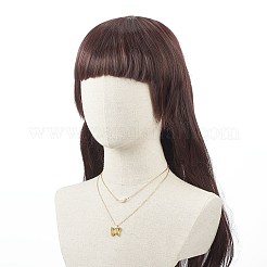 ガラスバタフライ＆天然パールペンダント クリアキュービックジルコニアの二層ネックレス  女性のためのゴールデンブラスジュエリー  淡いチソウ  16.34インチ（41.5cm）&nbsp;NJEW-TA00043-04