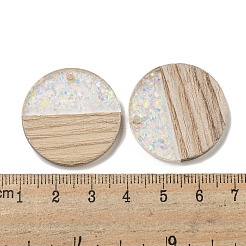 ウッドペンダント  樹脂と金箔  フラットラウンド  クリアAB  28x4mm  穴：2mm&nbsp;FIND-B042-13B