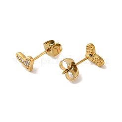 304ステンレススチールクリスタルラインストーンスタッドピアス（女性用）  ゴールドカラー  ハート  6.5x8mm&nbsp;EJEW-C094-01D-G
