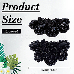 花柄ガラス＆布製靴バックルクリップ2個  鉄のクリップ付き  ブラック  47mm&nbsp;HJEW-ME00093