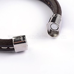 シンプルなスタイルのレザーコードブレスレット  304ステンレススチール製マグネット留め具付き  ミックスカラー  210x11x6mm&nbsp;BJEW-P128-07