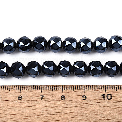 不透明なガラスの丸いビーズ連売り  多面カット  ブラック  7.5~8.5x7~7.5mm  穴：1.2~1.6mm  約25~26個/連  6.89~7.48''（17.5~19センチメートル）&nbsp;EGLA-T029-8mm-12A-01