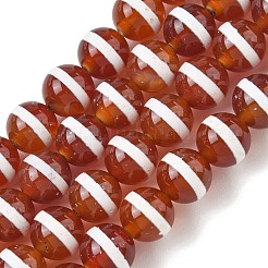チベット風ジービーズ連売り  天然染めの瑪瑙ビーズ  ラウンド  レッド  縞模様  10mm  穴：1mm  約38個/連  14.96''（38センチメートル）&nbsp;GG-CBA3DA1-01