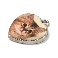 合金ペンダント  猫とハート  プラチナ  桃パフ  21x18x2.5mm  穴：2mm&nbsp;FIND-H045-08P-03
