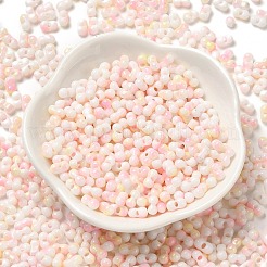ツートンカラーのベーキングペイントガラスシードビーズ  丸い穴  ピーナッツ  ピンク  6~6.5x3~3.5x3~3.5mm  穴：1~1.2mm  約4500個/ポンド&nbsp;SEED-F005-01A-02